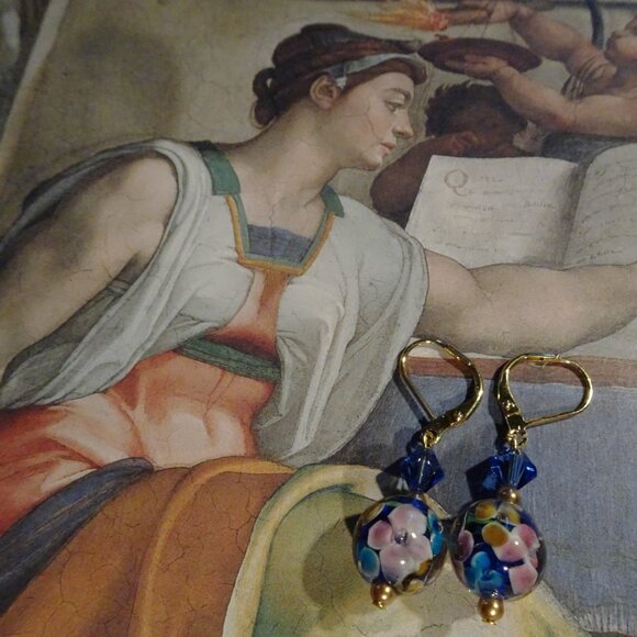 Lampwork earrings in petite 12 mm. Czech beads & Austrian crystals in six colors - Picture 12 of 16